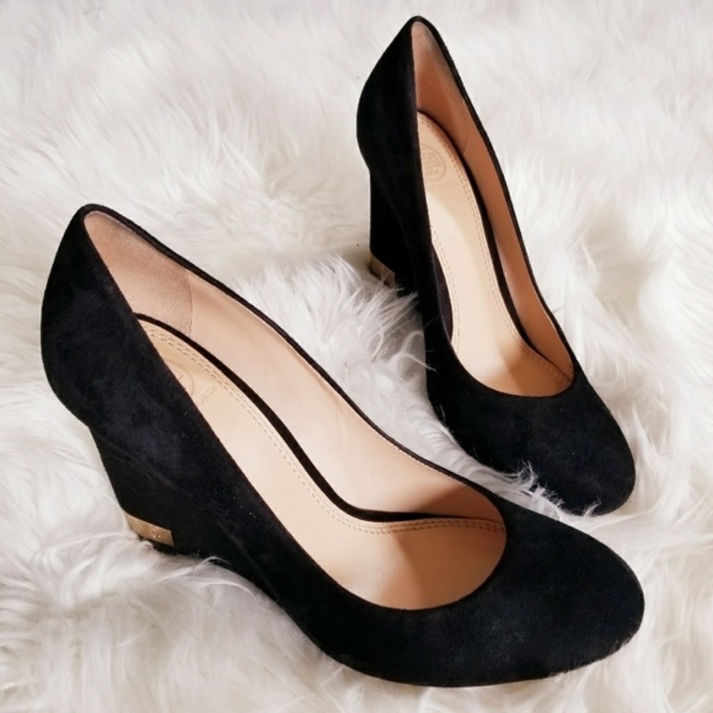 Tory Burch Pumps Astoria Black Suede Wedge Heels